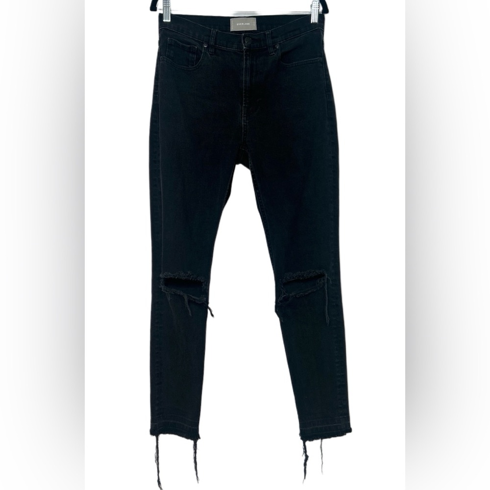 Everlane Black Distressed High Rise Skinny Leg Denim Jeans Size 29R Released Hem